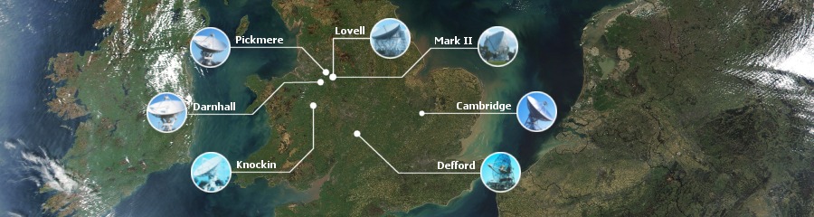 Part of the UK showing e-MERLIN telescope locations