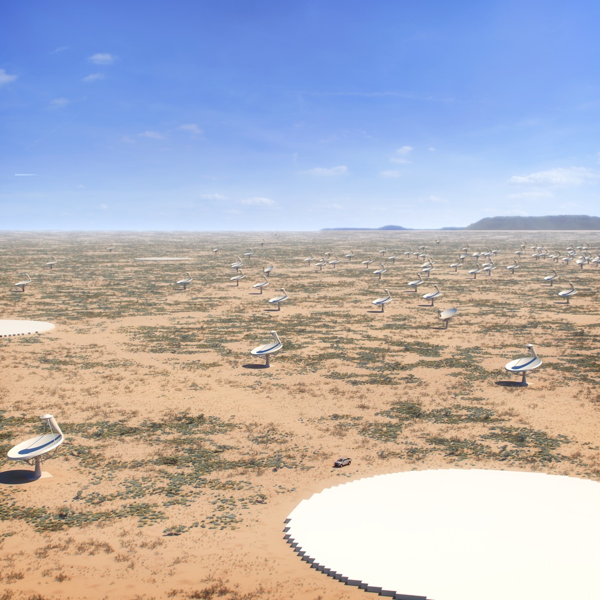 Artists impresion of the dish array situated in Soutern Africa.