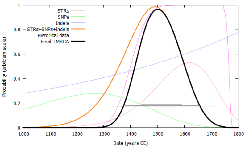 Example TMRCA probability distributions