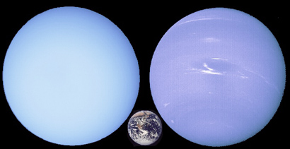 Uranus, Neptune, Earth to 
same scale