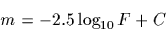 \begin{displaymath}
m=-2.5\log_{10} F + C
\end{displaymath}