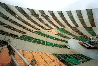 A view inside the dish showing alternate panels being replaced.