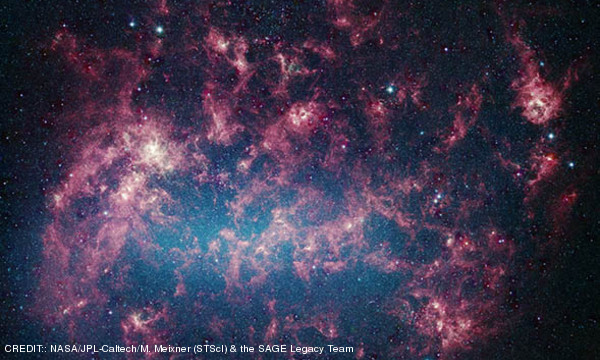 The Large Magellanic Cloud in the infrared. CREDIT: NASA/JPL-Caltech/M. Meixner (STScI) & the SAGE Legacy Team October 2011