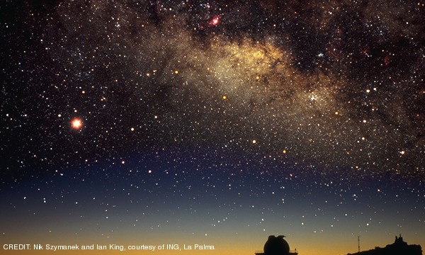Photo-composition of the JKT dome and the Milky Way. CREDIT: Nik Szymanek and Ian King, courtesy of ING, La Palma May 2012 Extra
