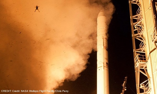 Airborne frog at NASA's LADEE launch. The image was captured by one of the remote cameras at the Wallops Flight Facility in Virginia. CREDIT: Credit: NASA Wallops Flight Facility/Chris Perry September 2013 Extra