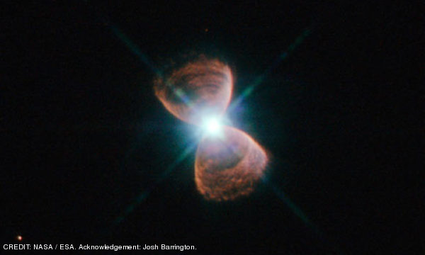 This image shows the bipolar planetary nebula PN Hb 12, popularly known as Hubble 12, in the constellation of Cassiopeia. CREDIT: NASA / ESA. Acknowledgement: Josh Barrington. October 2013 Extra