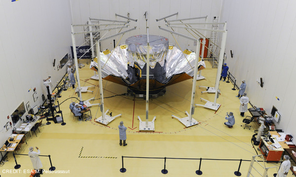 The Gaia telescope's Deployable Sunshield Assembly being tested at the Centre Spatial Guyanais in French Guiana. CREDIT: ESA/M. Pedoussaut January 2014