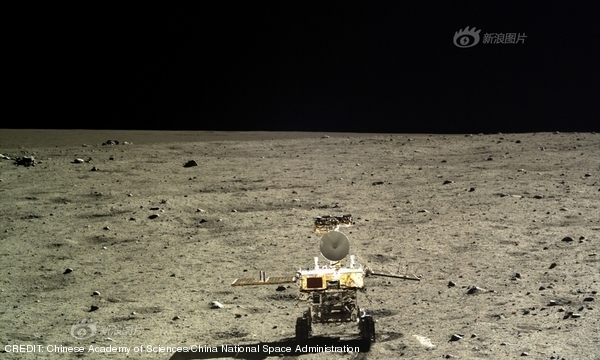 The Chinese Lunar Rover Yutu, or 'Jade Rabbit', trundles off into the distance on the surface of the Moon. CREDIT: Chinese Academy of Sciences/China National Space Administration January 2014 Extra