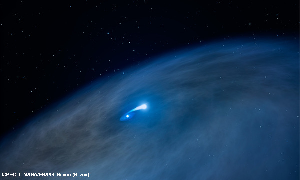 An artist's impression of a disk of gas surrounding a Wolf-Rayet star which is being 'cannibalised' by a smaller companion star. This is the scenario envisaged for the NaSt1, or 'Nasty', star. CREDIT: NASA/ESA/G. Bacon (STSci) June 2015