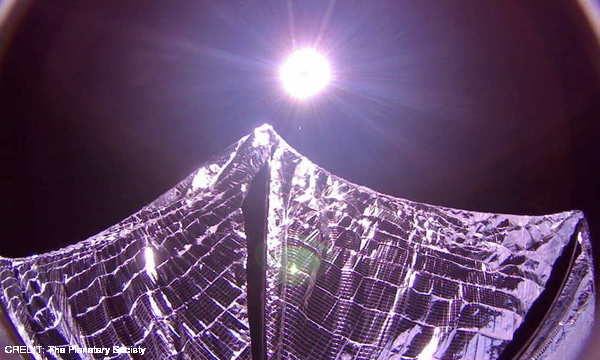 Selfie taken by the Planetary Society's Lightsail cubsesat CREDIT: The Planetary Society June 2015 Extra