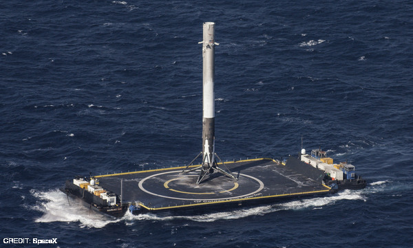 The first stage of a Falcon 9 Full Thrust rocket, which successfully landed after launching an resupply missing for the internation space station. CREDIT: SpaceX April 2016 Extra