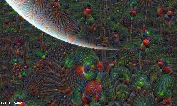 Neptune and Triton filtered by Deep Dream CREDIT: NASA JPL September 2016 Extra