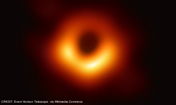 First image of a black hole by the Event Horizon Telescope. The object M87* is located at the heart of distant galaxy Messier 87. CREDIT: Event Horizon Telescope, via Wikimedia Commons April 2019 Extra