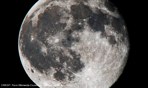 A gibbous Moon taken from Denmark on 2008-08-18, 00:20. Handhelt shot (Canon EOS 400D, Sigma AF 150-500mm f/5-6.3 DG APO HSM OS, 500 mm, f = 8, 1/400 sec., ISO 400). HDR technique used. CREDIT: From Wikimedia Commons, the free media repository December 2020