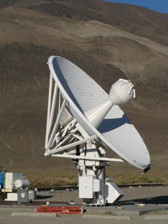 The C-BASS 6.1m dish at  the Owens Valley Radio Observatory in California.